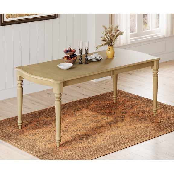 Farmhouse Dining Table for 6–8 People, Oak Dining Room Table with Solid Rubber Wood Legs for Kitchen