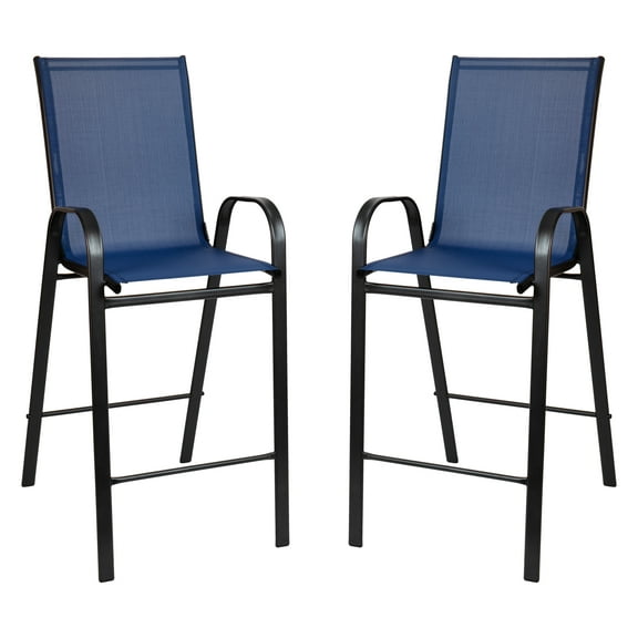 Flash Furniture 2 Pack Brazos Series Navy Outdoor Barstools with Flex Comfort Material and Metal Frame