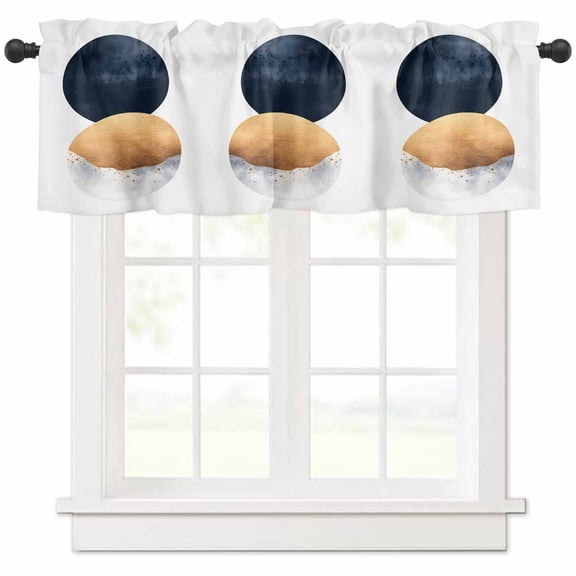 Yellow Navy Blue Abstract Art Valances for Windows Farmhouse Kitchen Curtains Valances Rod Pocket Valance Curtains for Kitchen Windows Contemporary Luxury Window Valances for Bathroom Bedroom 42"x18"