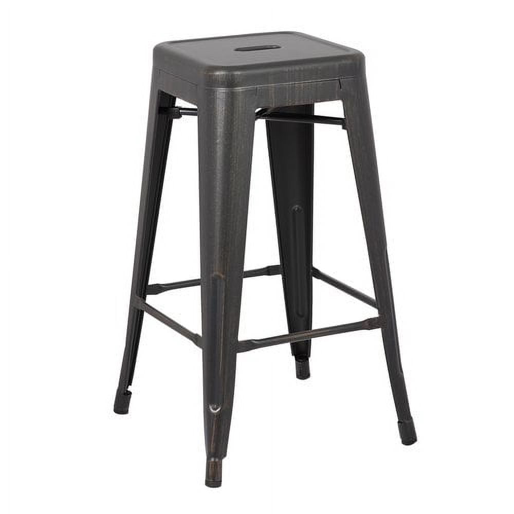 Backless Distressed Metal Barstool, Black, 30 -inch, Set of 2