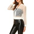 thumbnail image 4 of INSPIRE CHIC Women's Long Sleeves Zip Up See Through Lightweight Bomber Jacket S White, 4 of 7