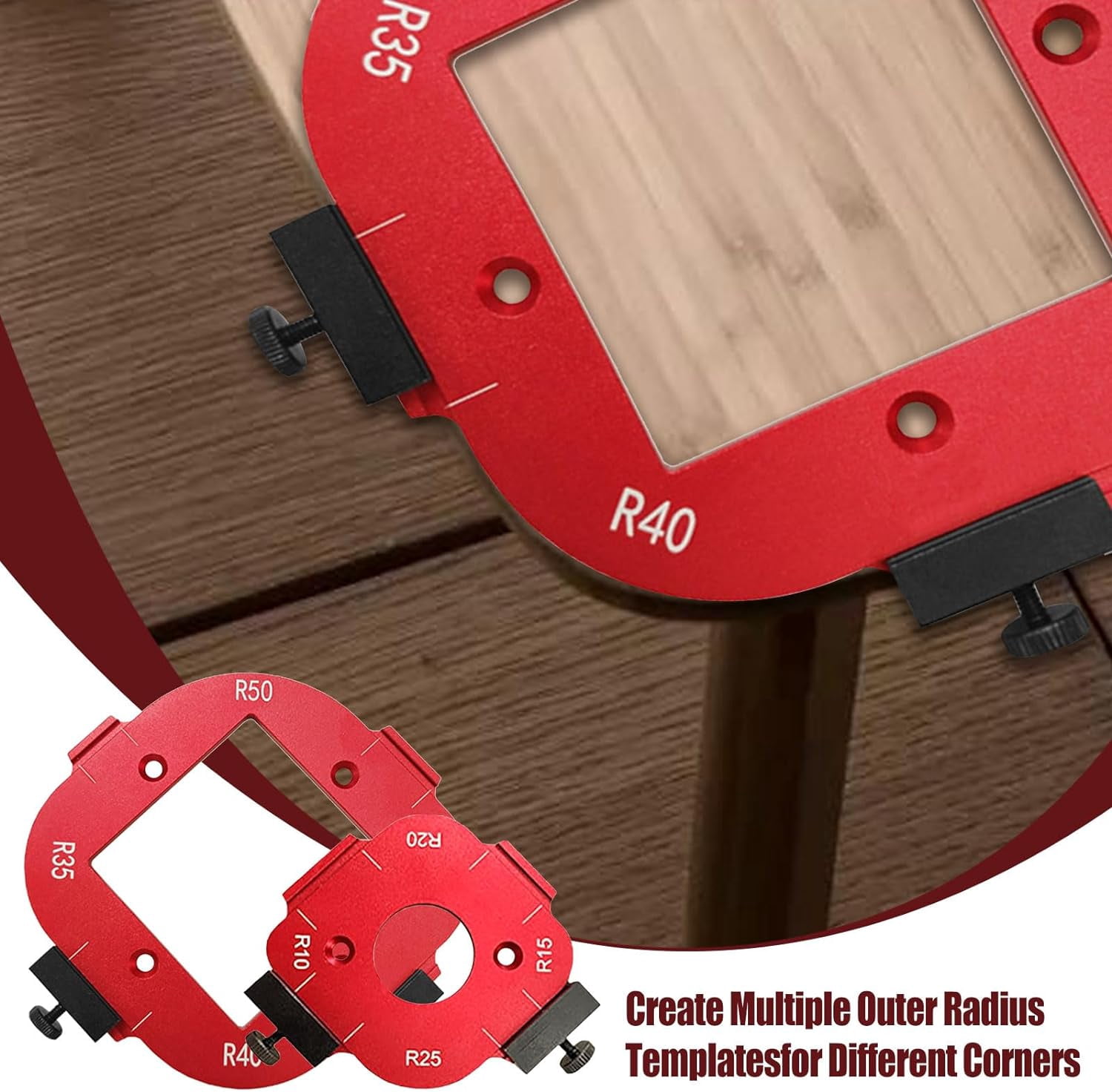 CATPAN Woodworking Round Corner Radius Templates, Router Table Corner Radius Jig Wooden Board Arc Cutting Auxiliary Tool DIY Template R10/R15/R20/R25/R30/R35/R40/R50