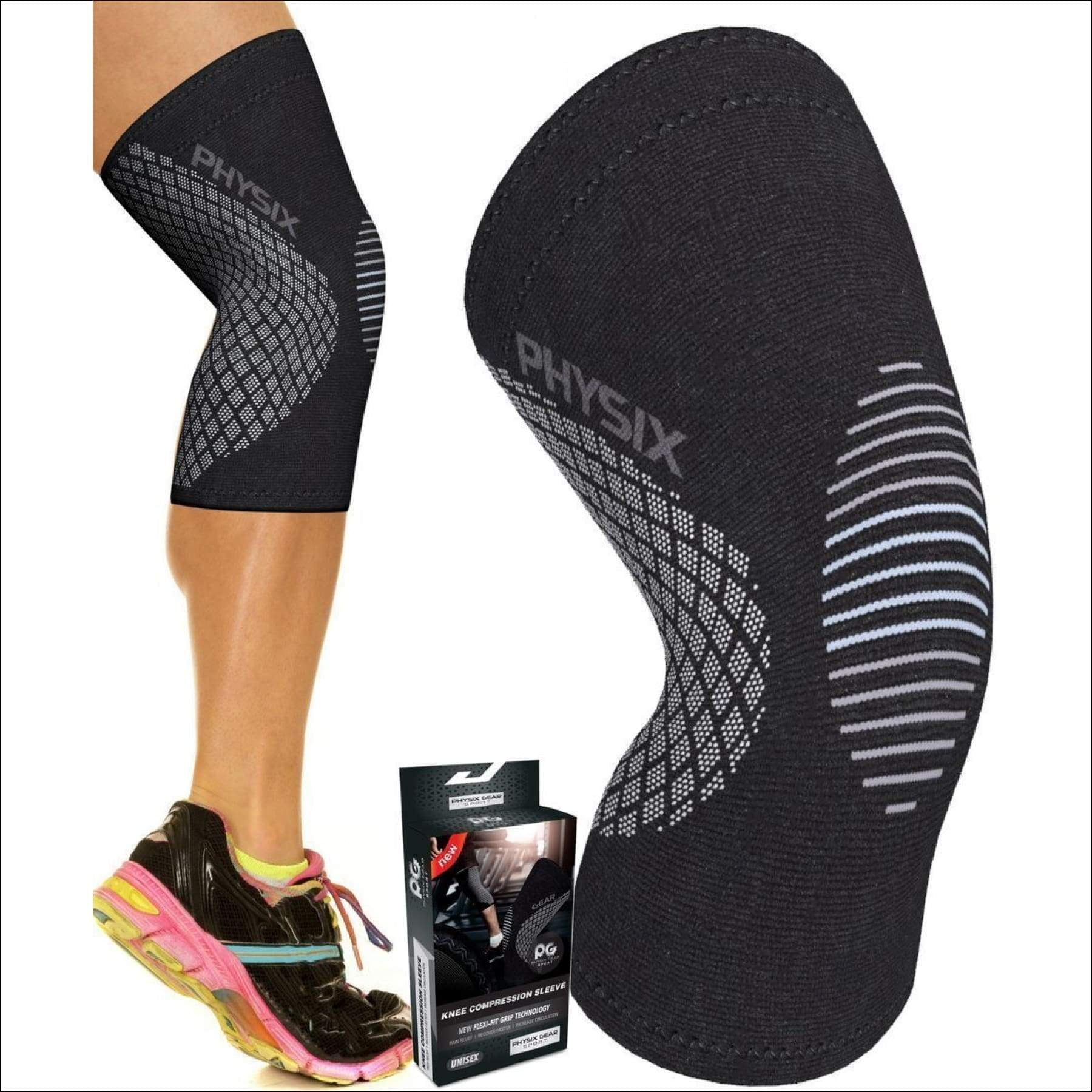 Physix Gear Knee Support Brace - Premium Recovery & Compression Sleeve  For Meniscus Tear, ACL, MCL Running & Arthritis - Best Neoprene  Stabilizer Wrap for Crossfit, Squats & Wo 