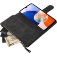 thumbnail image 4 of Compatible with Galaxy A14 5G Wallet Case, Premium PU Leather Zipper Folio RFID Blocking with Card Slot Wrist Strap Magnetic Closure Built-in Kickstand Protective Case (Black), 4 of 10