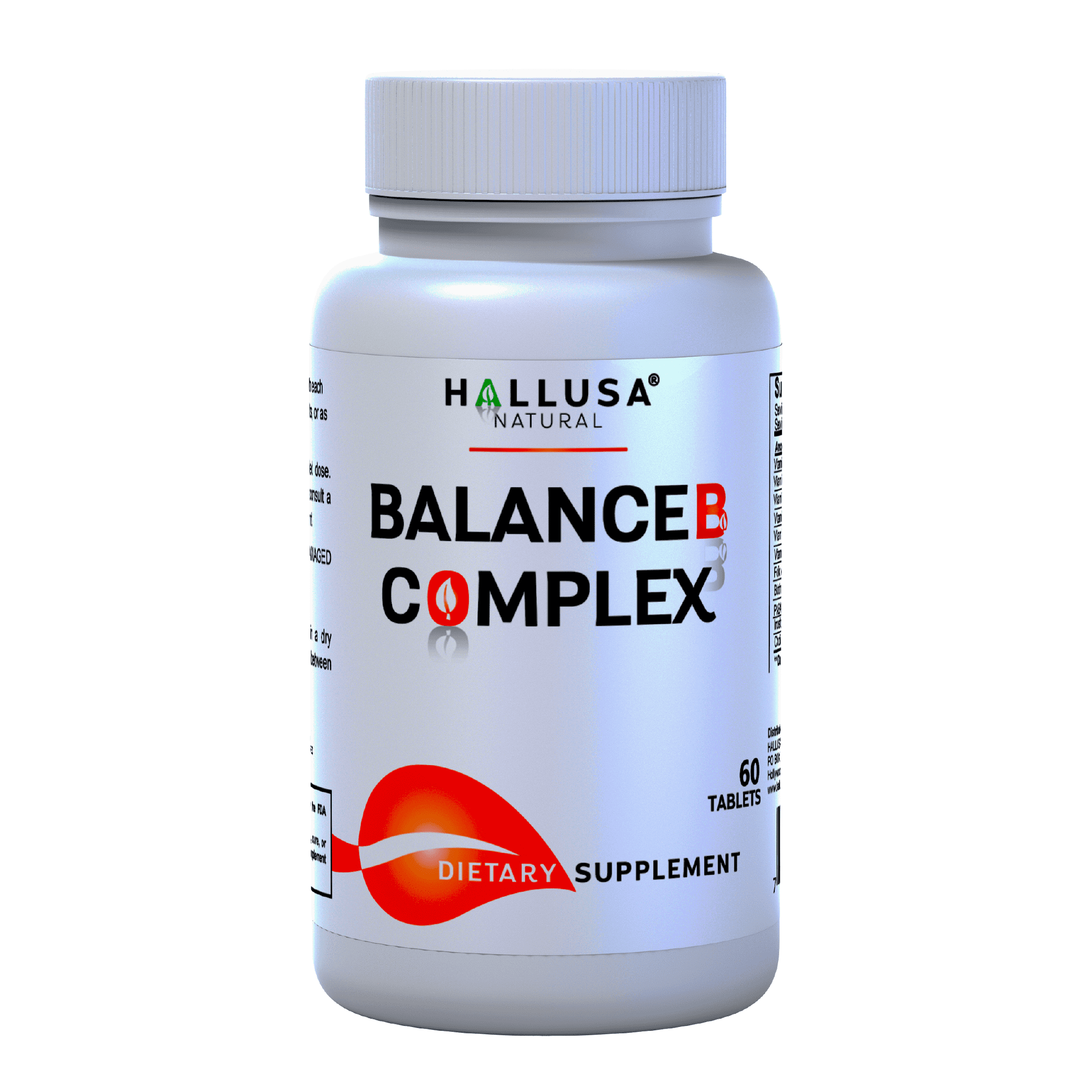 HALLUSA NATURAL Balance B Complex Energy Metabolism Support, B Vitamins, Folic Acid, Biotin, PABA, Inositol & Choline, Non-GMO, Gluten-Free, 60 Tablets