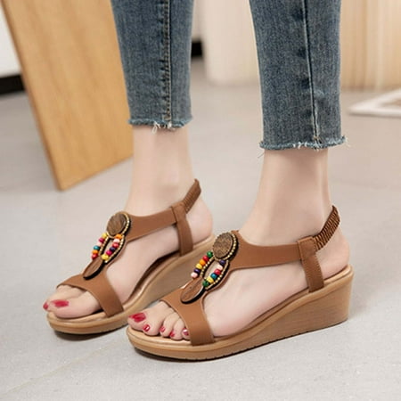 

Pejock Summer Sandals Savings Clearance 2023! Women s Open Toe Buckle Ankle Platform Wedge Sandals Women s Wedge Sandals Ethnic Style Thick Bottom Solid Color Sandals