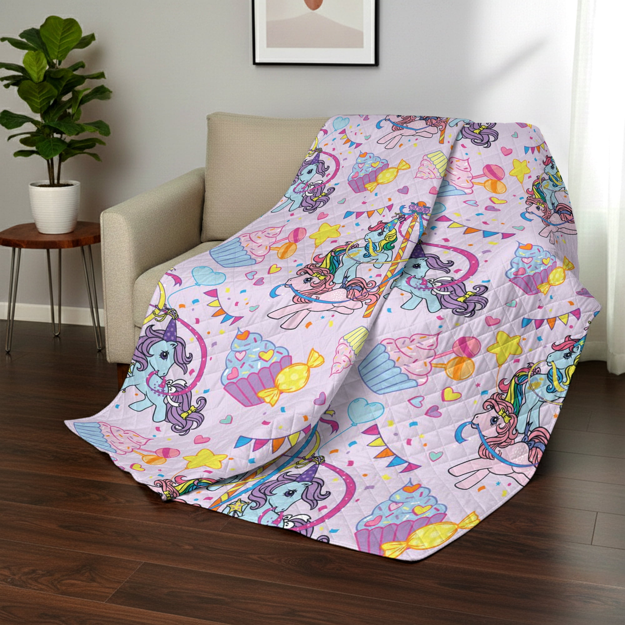 My Little Pony Pony Party Quilted Throw Blanket 60x80 inches, Kids Character Bedding