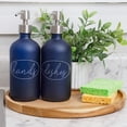 thumbnail image 2 of Cornucopia Brands 16oz Glass Pump Bottles (Set of 2, Blue w/ Silver); Soap Dispenser Pump Bottles w/ Brushed Metal Pump Tops, 2 of 9