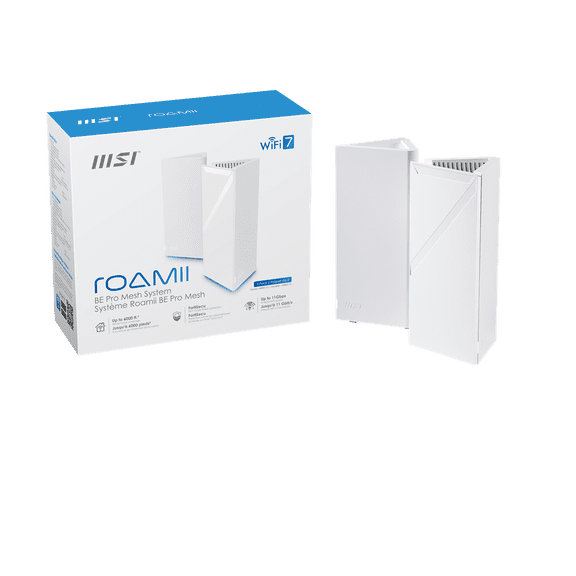 MSI Roamii BE Pro Mesh System- 2 Pack, WiFi 7 (802.11be/ax/ac/n/g/b/a), 320MHz, 11Gbps, MLO, 4096QAM