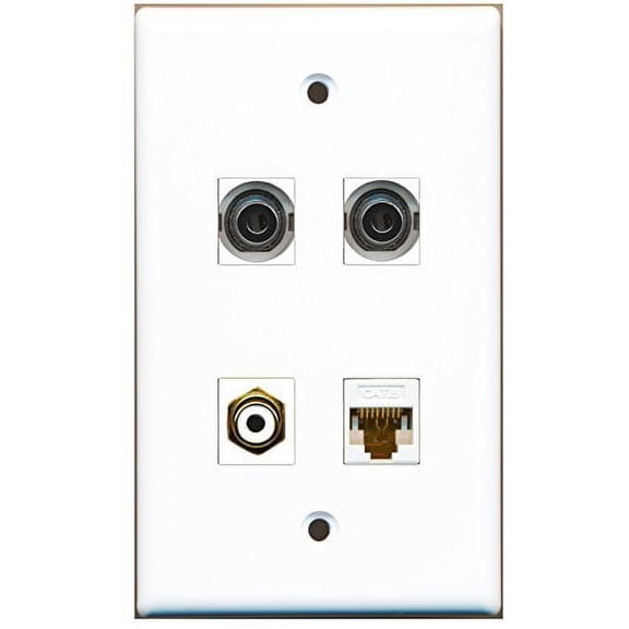 RiteAV - 1 Port RCA White 2 Port 3.5mm 1 Port Cat6 Ethernet White Wall Plate