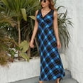 thumbnail image 6 of Blue Green Plaid Dress Summer Street Style Bohemia Long Dresses Female Sleeveless Printed Maxi Dress, 6 of 9