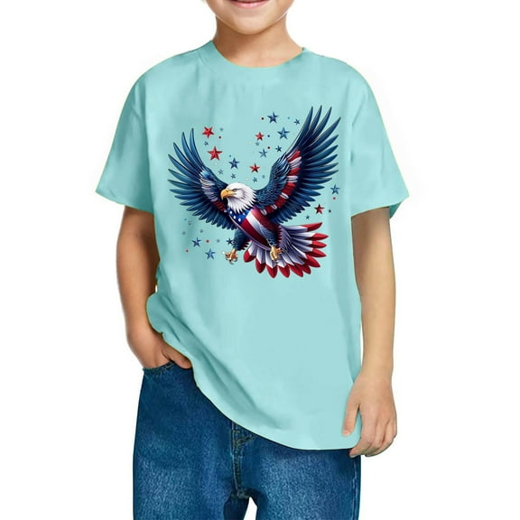 GERsome Boys American Flag T Shirts 4th of July Short Sleeve Crewneck Tee Shirts for Girls Summer Unisex Kids Patriotic T-Shirts, 4-5 Years