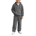 thumbnail image 2 of Kids Boys 2 Piece Waffle Knit Outfit, Quarter Zip Pullover Hoodie with Pocket & Elastic Waist Sweatpants, Soft Casual Sport Tracksuit Dark Gray 5 Years, 2 of 9