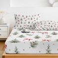 thumbnail image 6 of Queen Size Fitted Sheet Set - Christmas 3 Piece Bedding Sets 16" Deep Pocket Fitted Sheet with 2 Pillowcases, Winter Xmas Trees Bow Holly Leaf Textured Brushed Microfiber Hotel Luxury Bed Sheets, 6 of 9