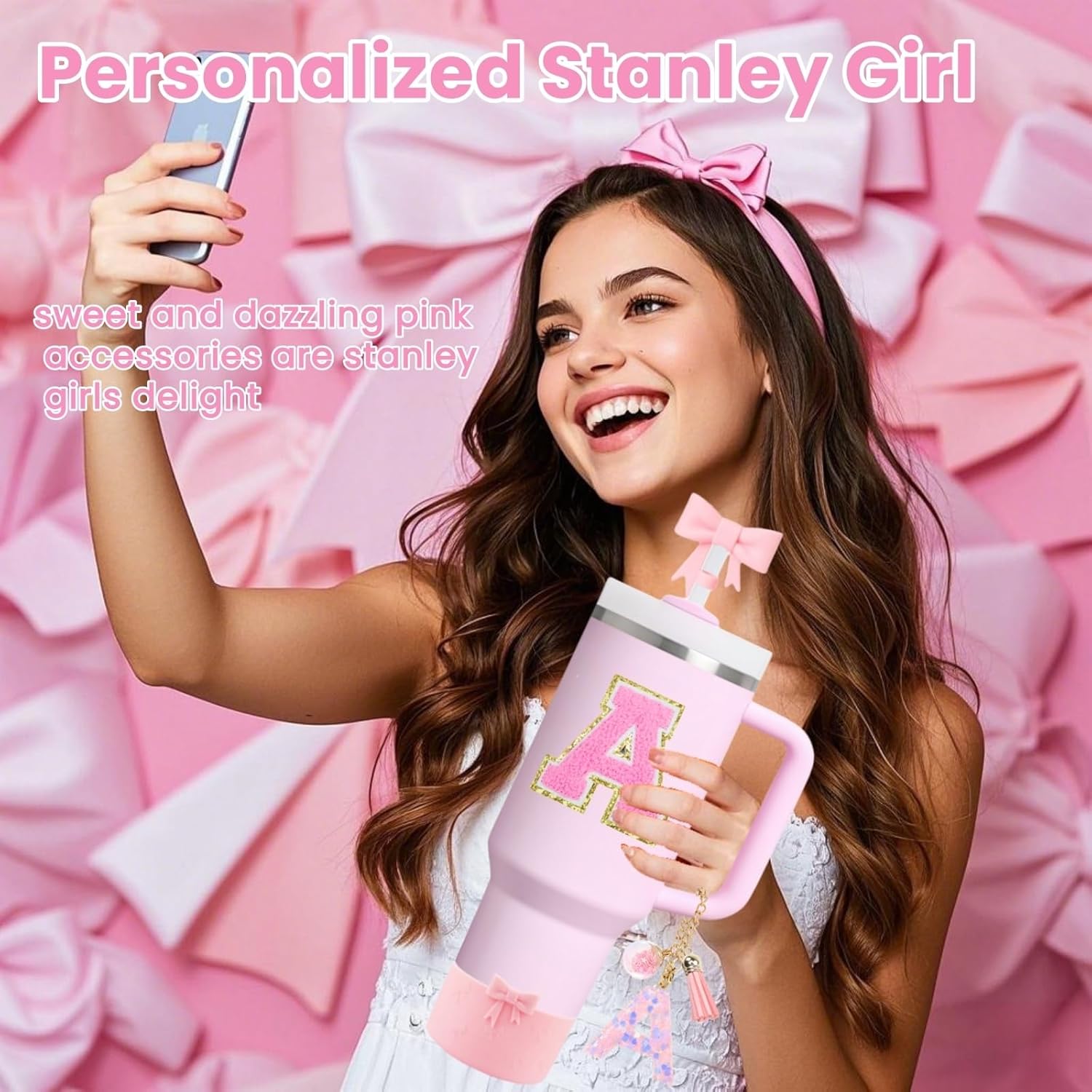 shiyou-6PCS Pink Accessories for Stanley Cup, Decorations for 30