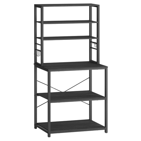 VASAGLE Bar à Café, Étagère de Cuisine pour Boulanger avec Rangement, Étagères de Cuisine à 6 Niveaux avec 6 Crochets, Support Micro-Ondes, Industriel, 15.7 x 23.6 x 65.7 Pieds', Gris Charbon et Noir Encre