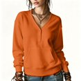 thumbnail image 5 of Women's Trendy Buttoned V-Neck Sweatshirt Long Sleeve Casual Pullover with Front Pocket Perfect for Work Weekend & Travel, 5 of 7