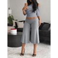 thumbnail image 4 of Women's Two Piece Set, Asymmetrical Shoulder Cropped Top and Wide Leg Capris Pants, Fitted Slim Fit Outfit for Commute and Daily Wear, 4 of 5