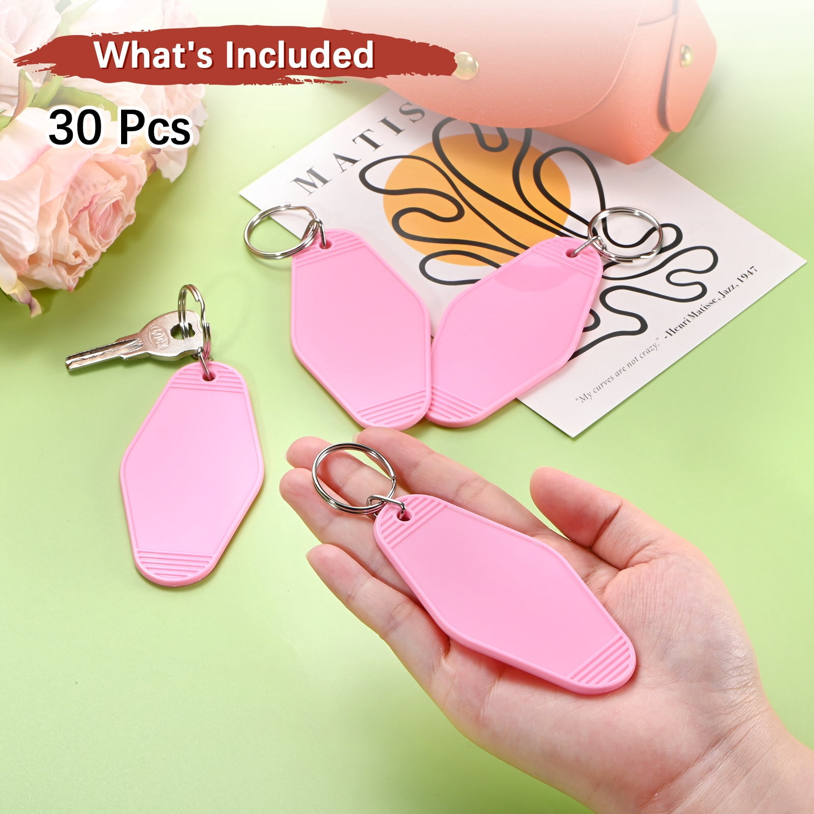 Blank Hotel Keychain Tags [30PCS] - Plastic Rhombus Blank Motel Keychain for Luggage Labels [Pink] Vintage Key Tags