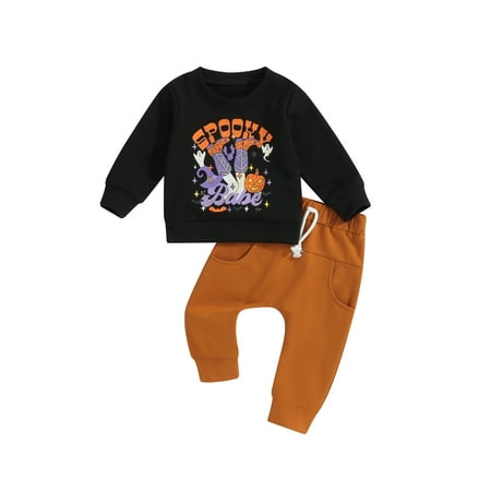 

Boys Letter Ghost Pumpkin Print Sweatshirt and Drawstring Pants Sets