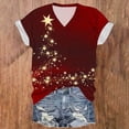 thumbnail image 1 of Puntoco Top de manga corta con cuello en V y estampado navideño para mujer, 1 of 3