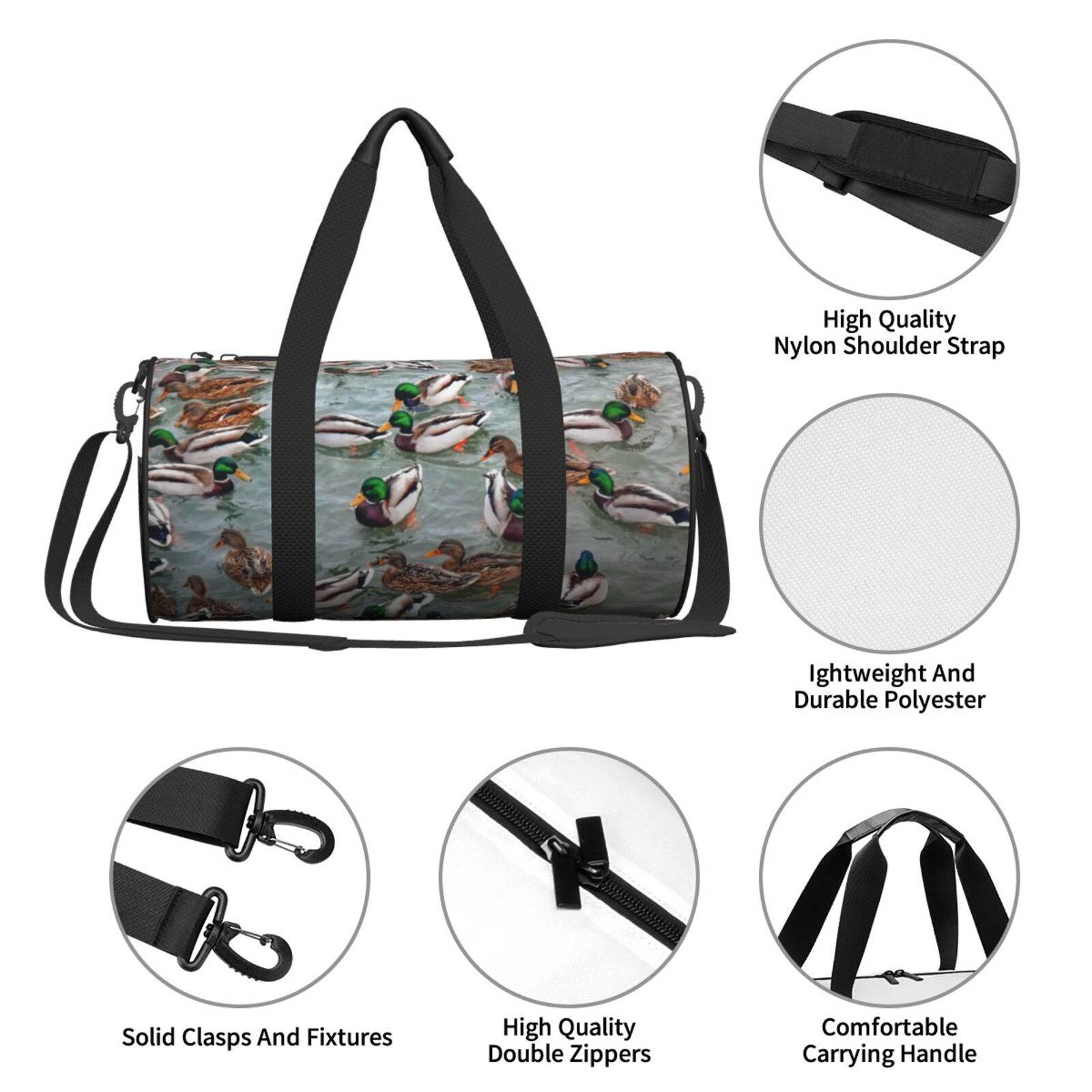Vsdgher Mallard Ducks Swimming 45L Foldable Duffel Bag, Sports Gym Bag,Overnight Bag, Portable Weekender Bag for Airplanes