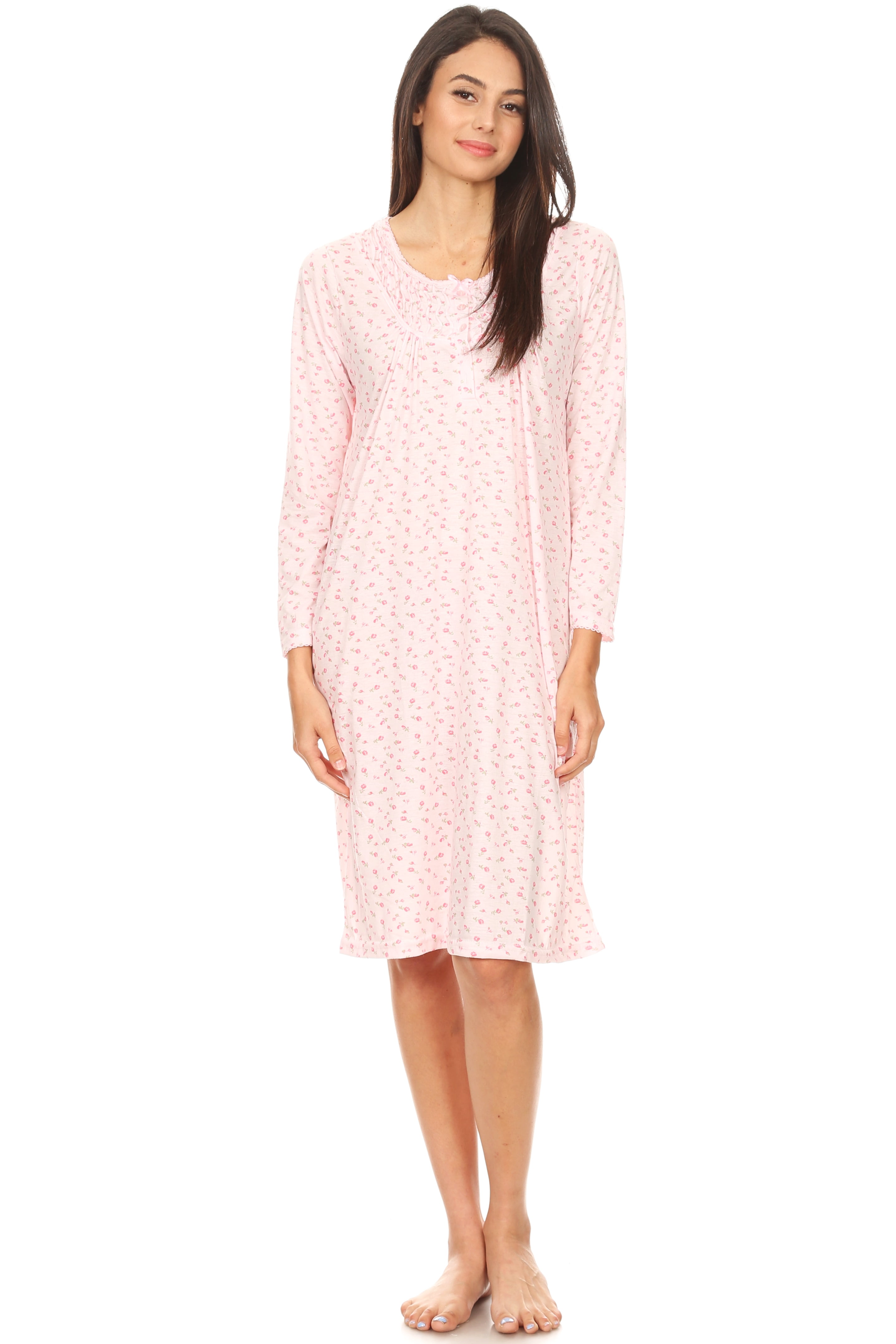 1651 Womens Nightgown Sleepwear Pajamas Woman Long Sleeve Sleep Dress ...