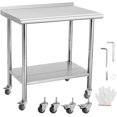 thumbnail image 1 of 30x24 In NSF Stainless Steel Prep Table with Wheels Adjustable Undershelf and Backsplash Heavy Duty Commercial Work Table for Kitchen Restaurant Hotel, 1 of 8