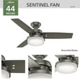 thumbnail image 3 of Hunter 44 inch Indoor Ceiling Fan with LED Light and Remote Control - Standard Mount Ceiling Fan, 3 Blades, For Bedroom, Living Room, or Kitchen - Sentinel 50393, Brushed Slate, 3 of 16