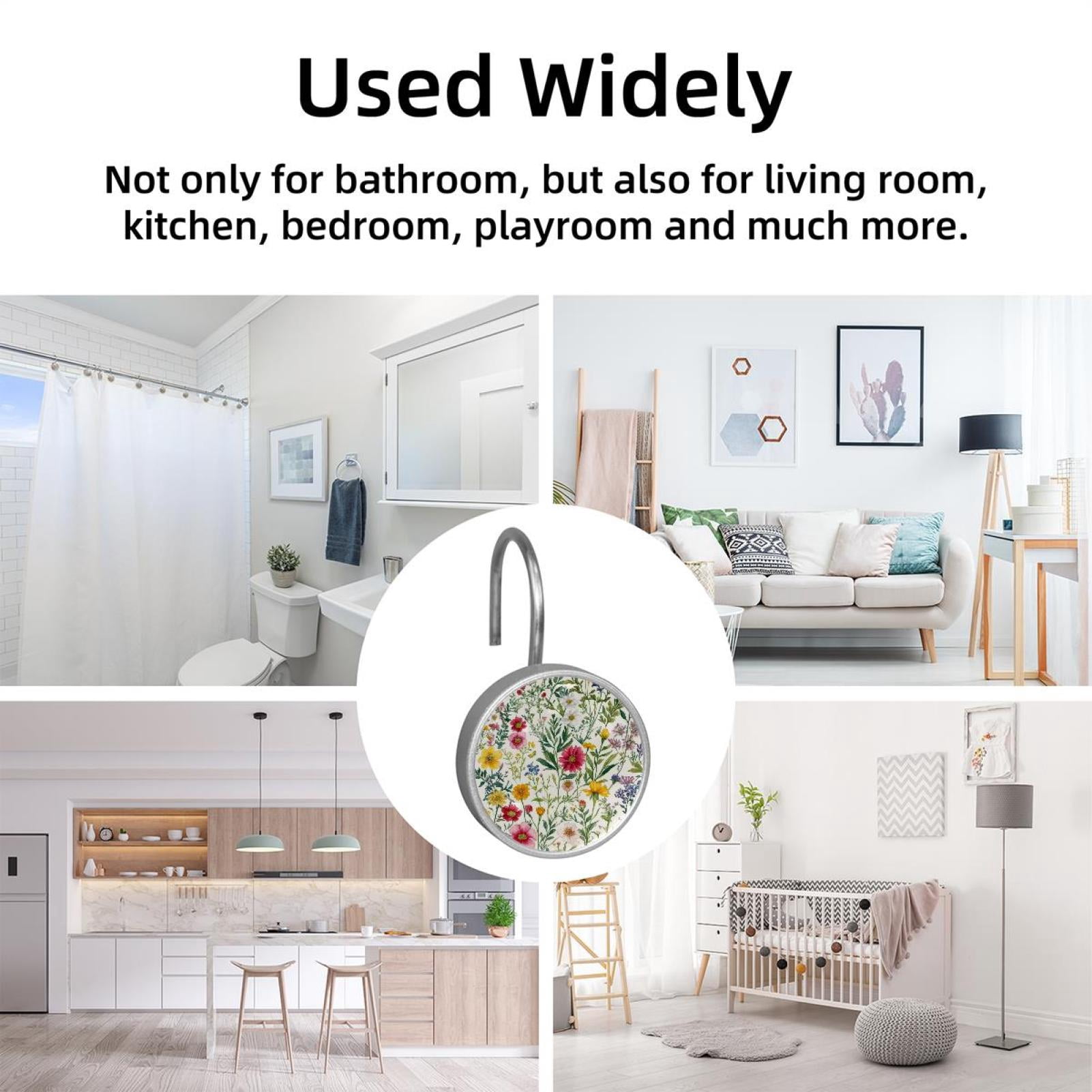 HemaKayy 12 Pcs Shower Curtain Hooks Bathroom Decorative Accessories Colorful small flowers