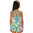 thumbnail image 2 of COEQINE Cute Swim Dress for Girls, One Piece Swimsuit with Flowy Skirt & Built-in Liner, Scoop Neck & Fixed Straps in V-Back Swimwear for Beach Pool, Ages 12-13, Teal Hippie Flower, 2 of 8
