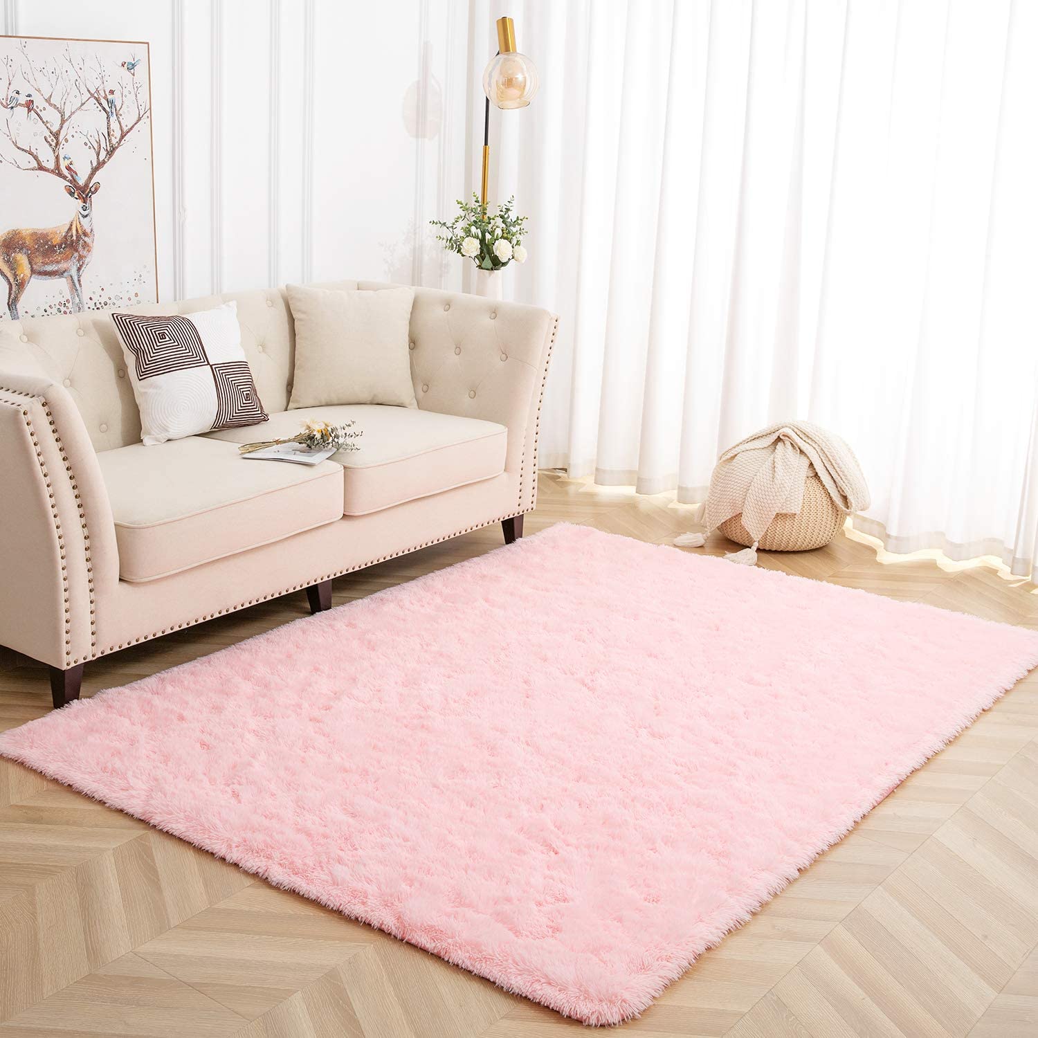 Lochas Soft Indoor Modern Area Rugs Fluffy Living Room Carpets for Children Bedroom Home Decor Nursery Rug 4' x 5.3', Pink - image 2 of 7