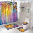 4Pc Shower Curtain Set Floral Watercolor Red Flower Purple Colorful Non