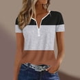 thumbnail image 6 of CYMMPU Women's Short Sleeve Shirts Zipper Color Block V Neck Tunic Tops Casual Blouse Summer Fashion T-Shirts Brown XXL, 6 of 6
