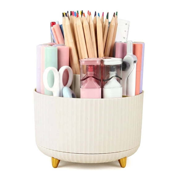 360 Rotating Plastic Desk Pen Organizer with 5 Slots, Dual-Purpose Art Supply Pencil Cup for Office, Home