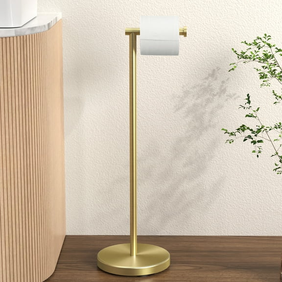 KES Gold Toilet Paper Holder Stand 26" H (Taller Version), Free Standing Toilet Paper Roll Holder with Weighted Base for Bathroom SUS304 Stainless Steel Brushed Gold, WMTPH005S66BZ