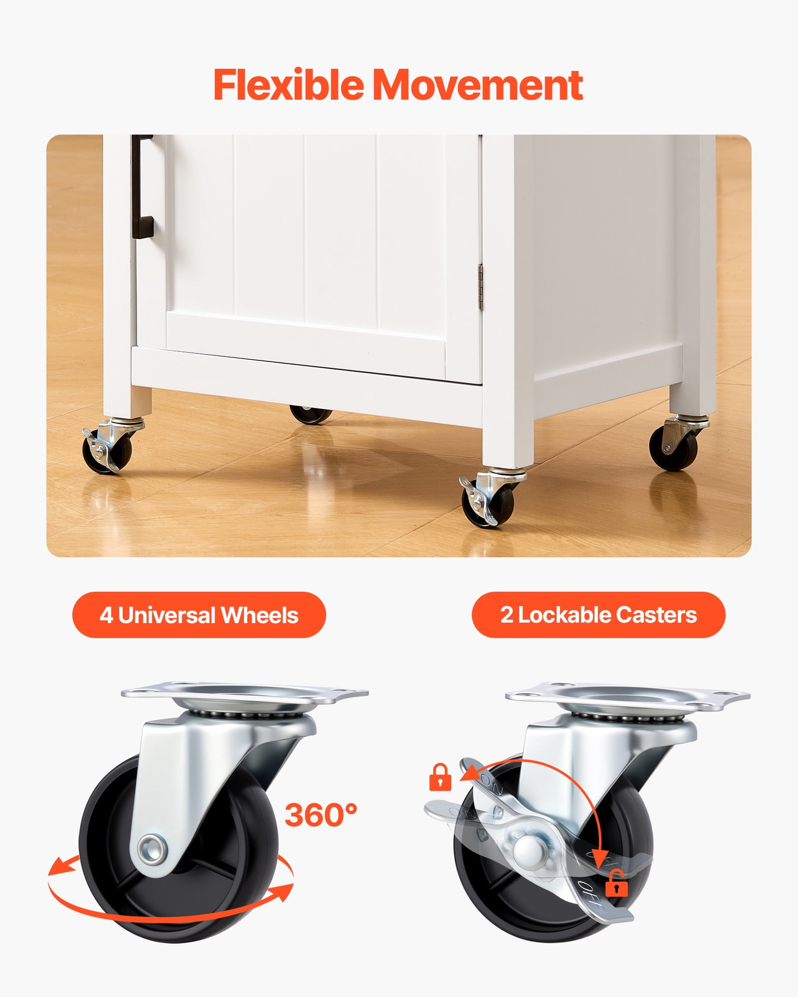VEVOR Kitchen Island Cart with Single Door Cabinet, Mobile Carts with Drawer, Towel Rack, Hooks, Portable Table on Swivel Wheels,Small Coffee Islands Microwave Stand for Dining Room,18x23 in,White