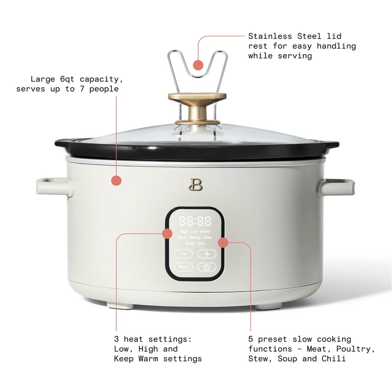 Beautiful 6 Qt Programmable Slow Cooker, White Icing by Drew Barrymore 