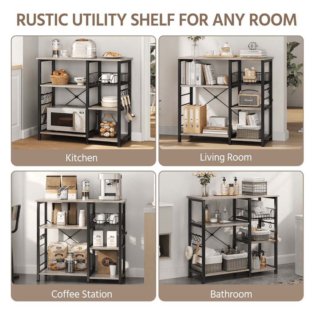 Alden Design Vintage Steel Storage Rack with Open Wood Shelves