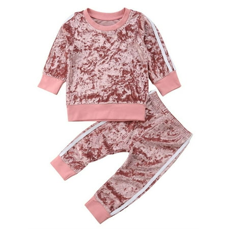 

Inevnen 2Peice Toddler Baby Girl Velvet Outfits Set Sweatshirt Tops Pant Set Tracksuit