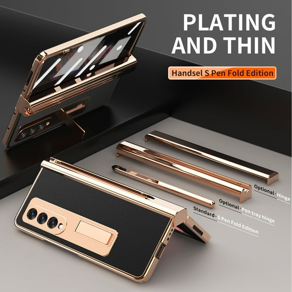 For Samsung Galaxy Z Fold 3 Case W22 5G Electroplated Leather Case For Samsung Fold 3 (2021), Full Protection With Built-in Screen Protector & Kickstand & S Pen Slot