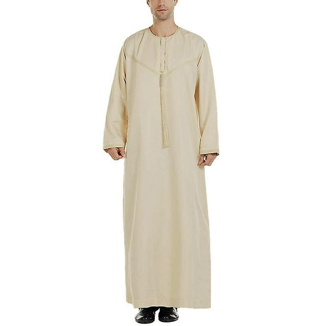 Muslim Style Men Solid Long Sleeve Arab Abaya Dubai Long Tunic Kaftan Islamic Thobe Gown