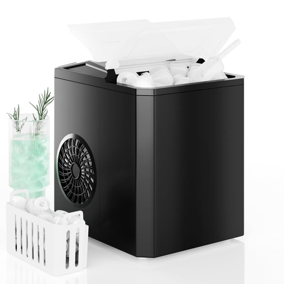 CONCETTA Countertop Ice Maker, 9pcs in 6 Mins, 26lbs/24H ,Bullet Ice Maker with Ice Scoop and Basket, Black