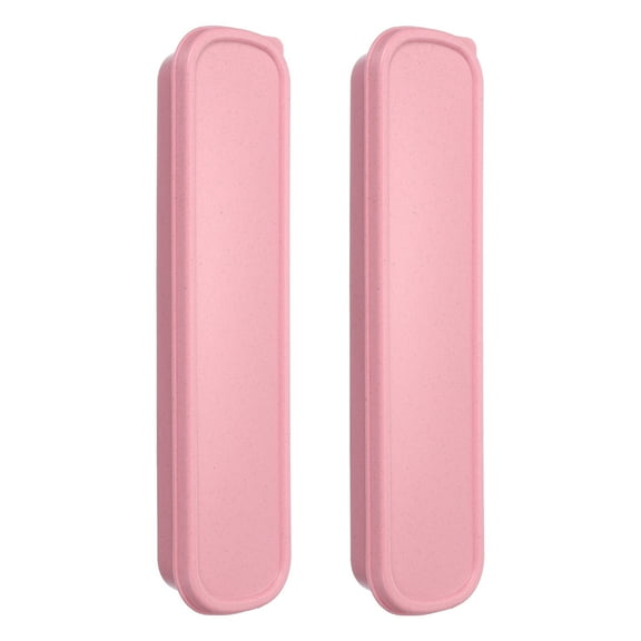 Uxcell 2 Pcs Travel Utensil Holders with Case, 9.2" Portable Flatware Box with Slot Stand Reusable Plastic Travel Cutlery Case for Fork Spoon Chopsticks Lunch Box, Pink (Concave Cover)