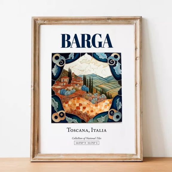 Kna Prints - Barga Tile Print, Tuscany Folk Decorative Tile Wall Art - Kir 8582, UNFRAMED-8x12
