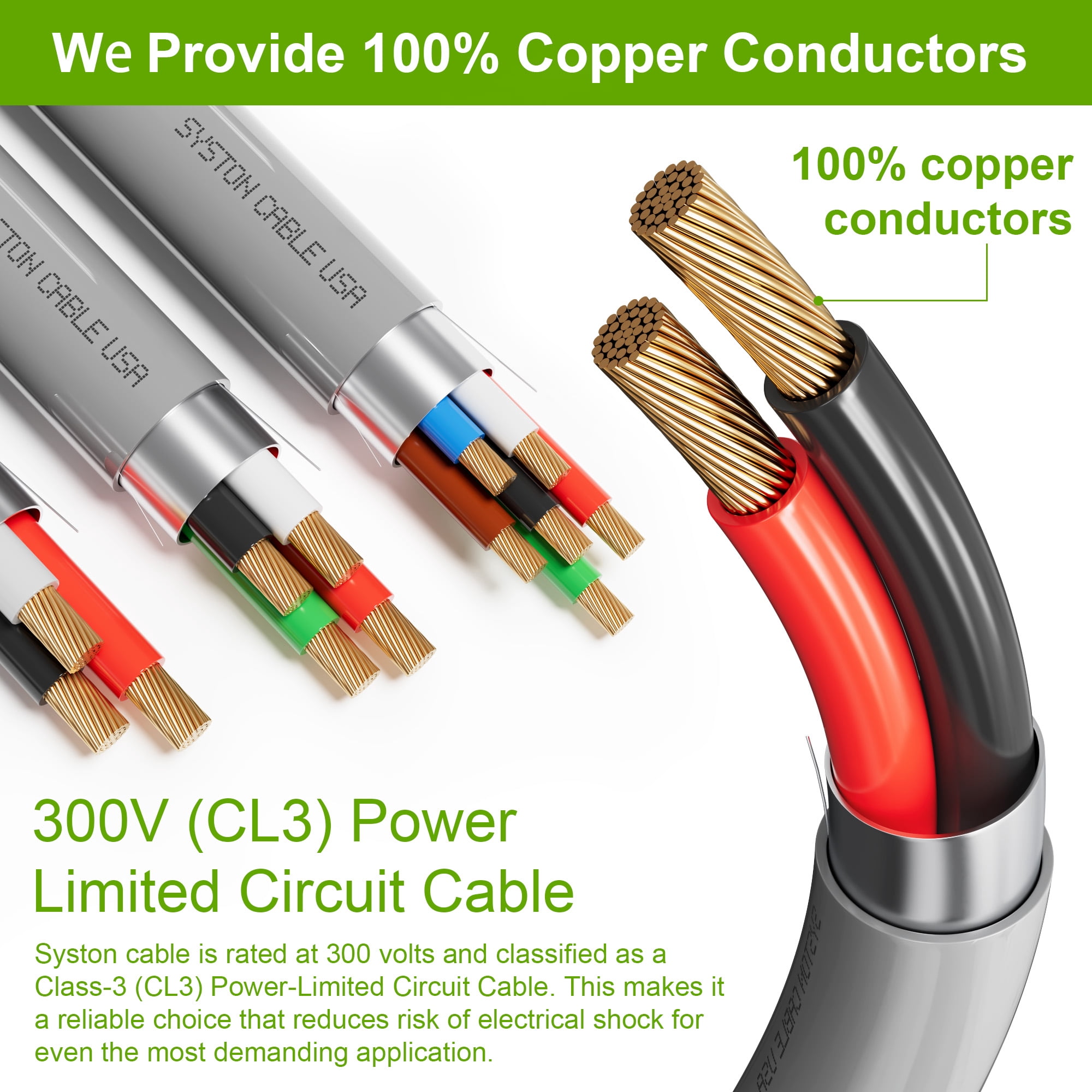 SYSTON 18/2 Fire Security Burglar Station Sound Alarm Control Cable Wire, Riser-Rated CMR/CL3R Unshield Stranded Copper UL/ETL Listed, UV Resistant for Indoor/Outdoor Low Voltage Use - 100 FT, Gray