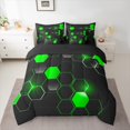 thumbnail image 2 of Manfei Geometric Hexagon Bedding Comforter Set 7pcs, Gradient Green Honeycomb King Bedding Sets, Black Geometric Bed Sheets Luxury Bedroom Decor, 2 of 8