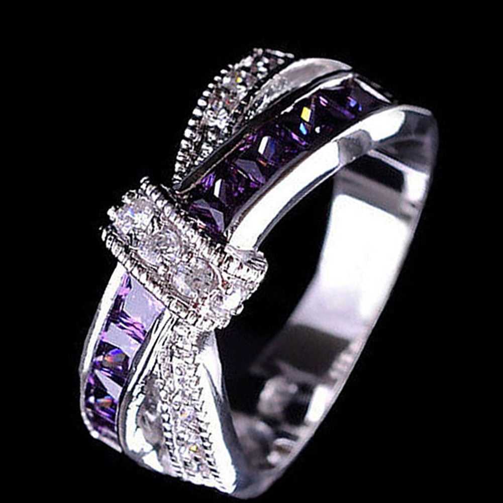 XGUMAOI Rings Women Fashion Noble Purple Zircon Jewelry Silver Purple Zircon Wedding Ring 