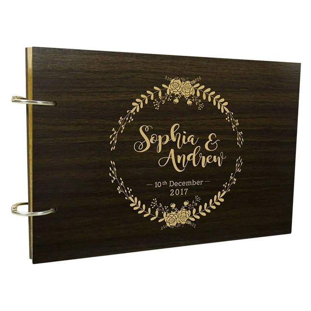 Custom Floral Wood Engraved Bride & Groom Advice Book Personalized Wedding Sign In Guest Book