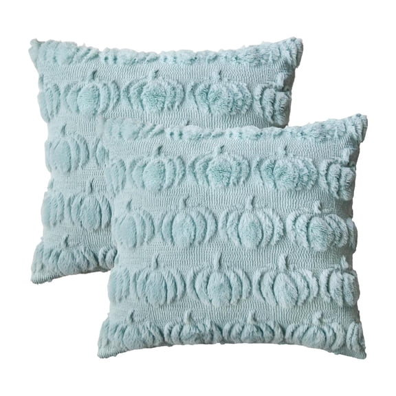 XHKUYI Halloween Pumpkin Throw Pillow Cover 18 × 18 inch, Blue Soft Faux Fur Pillow Covers, 3D Embroidered Cushion Case for Thanksgiving Chair Sofa Bedroom Living Home Decor